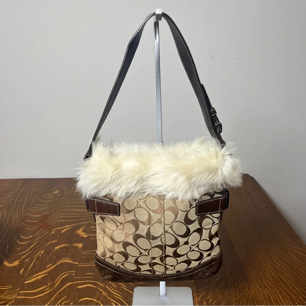 Coach Brown and Cream Signature C Patterned Shoulder Bag